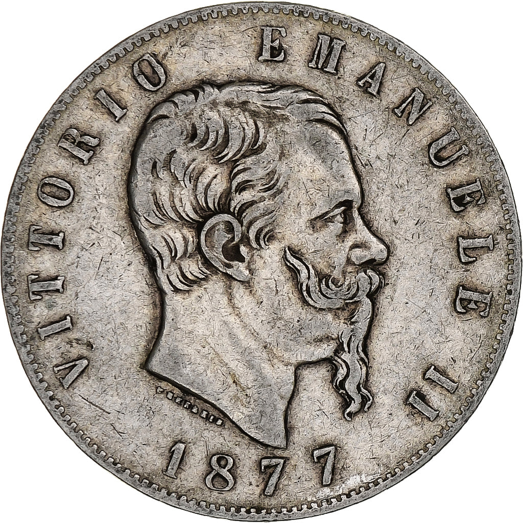Italy, Vittorio Emanuele II, 5 Lire, 1877, Rome, Silver, VF(20-25), KM:8.4
