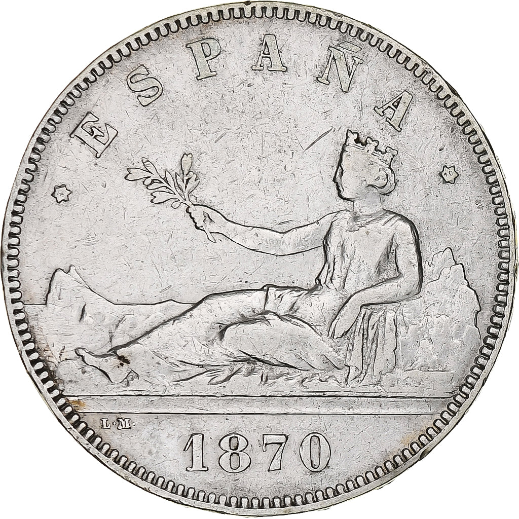 Spain, Provisional Government, 5 Pesetas, 1870, Madrid, Silver, VF(30-35)