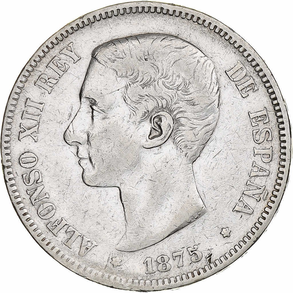 Spain, Alfonso XII, 5 Pesetas, 1875, Silver, VF(30-35), KM:671