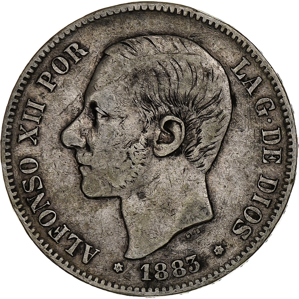 Spanien, Alfonso XII, 5 Pesetas, 1883, Madrid, Silber, S+, KM:688