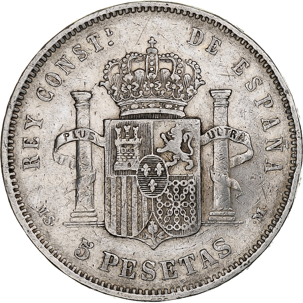 Coin, Spain, Alfonso XII, 5 Pesetas, 1885 (87), Madrid, VF(30-35), Silver
