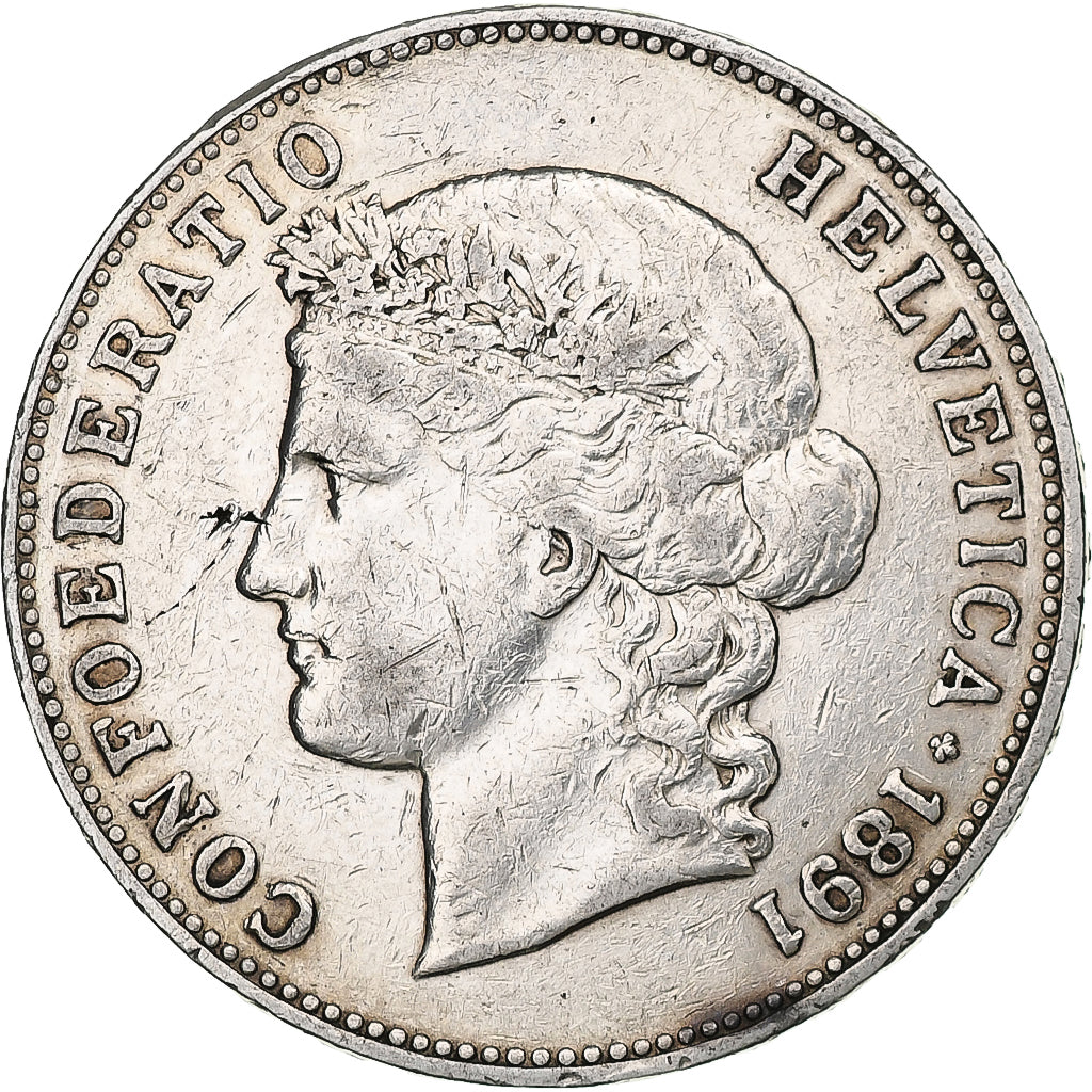 Switzerland, 5 Francs, 1891, Bern, Silver, VF(30-35), KM:34
