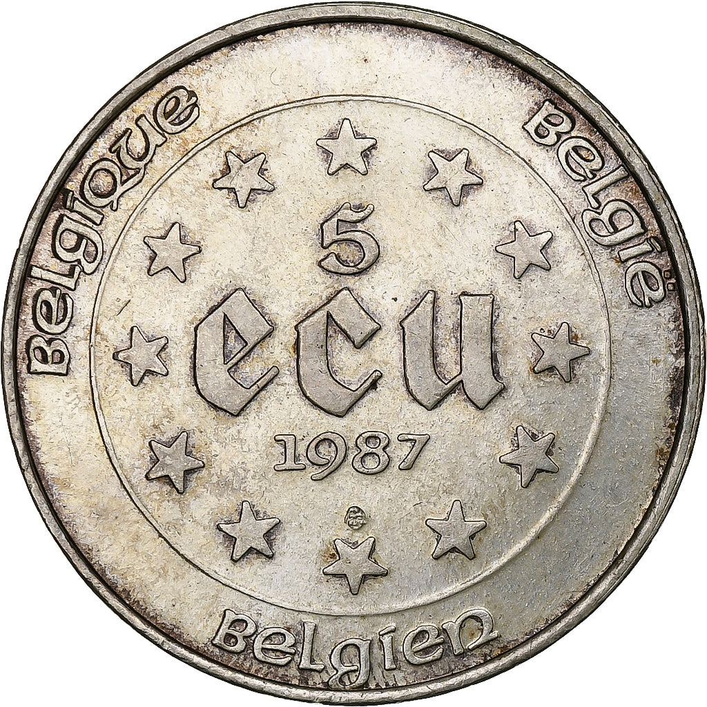 Belgium, 5 Ecu, 1987, Silver, MS(60-62), KM:166