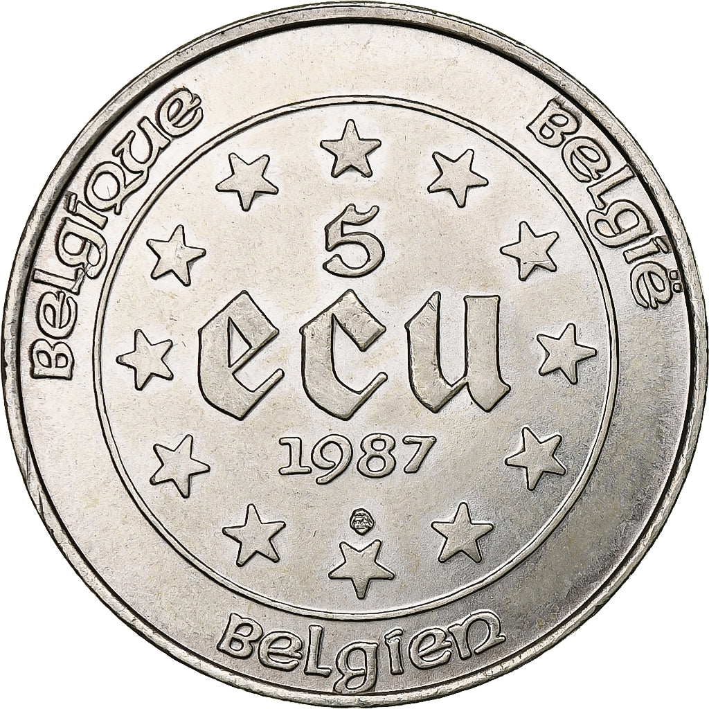 Belgium, 5 Ecu, 1987, Silver, MS(63), KM:166