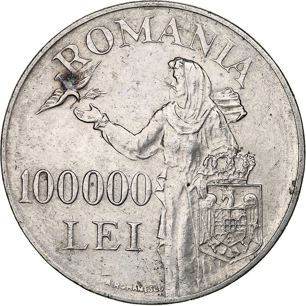 Romania, Mihai I, 100000 Lei, 1946, Silver, EF(40-45), KM:71