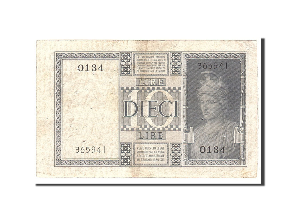 Italy, 10 Lire, 1935, KM:25a, Undated, EF(40-45)
