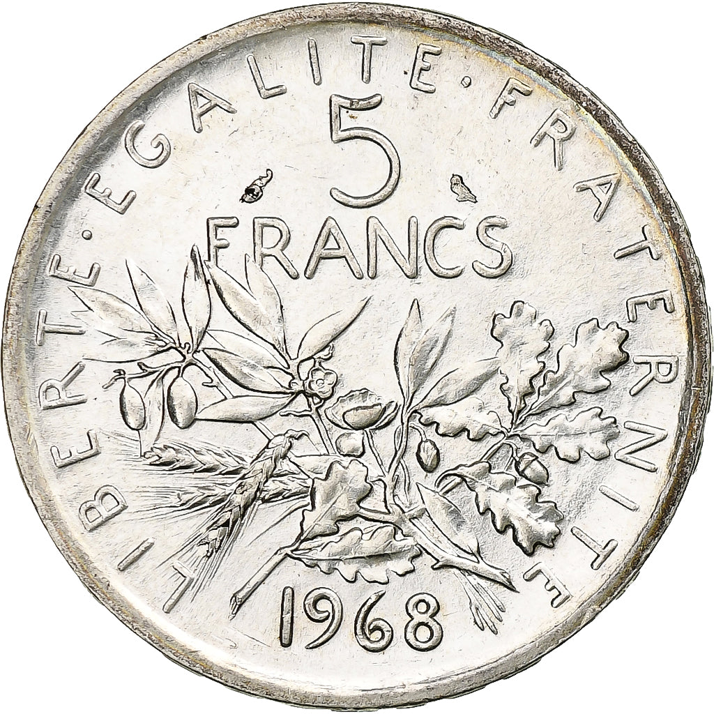 France, 5 Francs, Semeuse, 1968, Silver, MS(60-62), Gadoury:770, KM:926