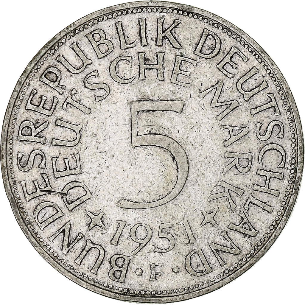 République fédérale allemande, 5 Mark, 1951, Stuttgart, Argent, TTB, KM:112.1