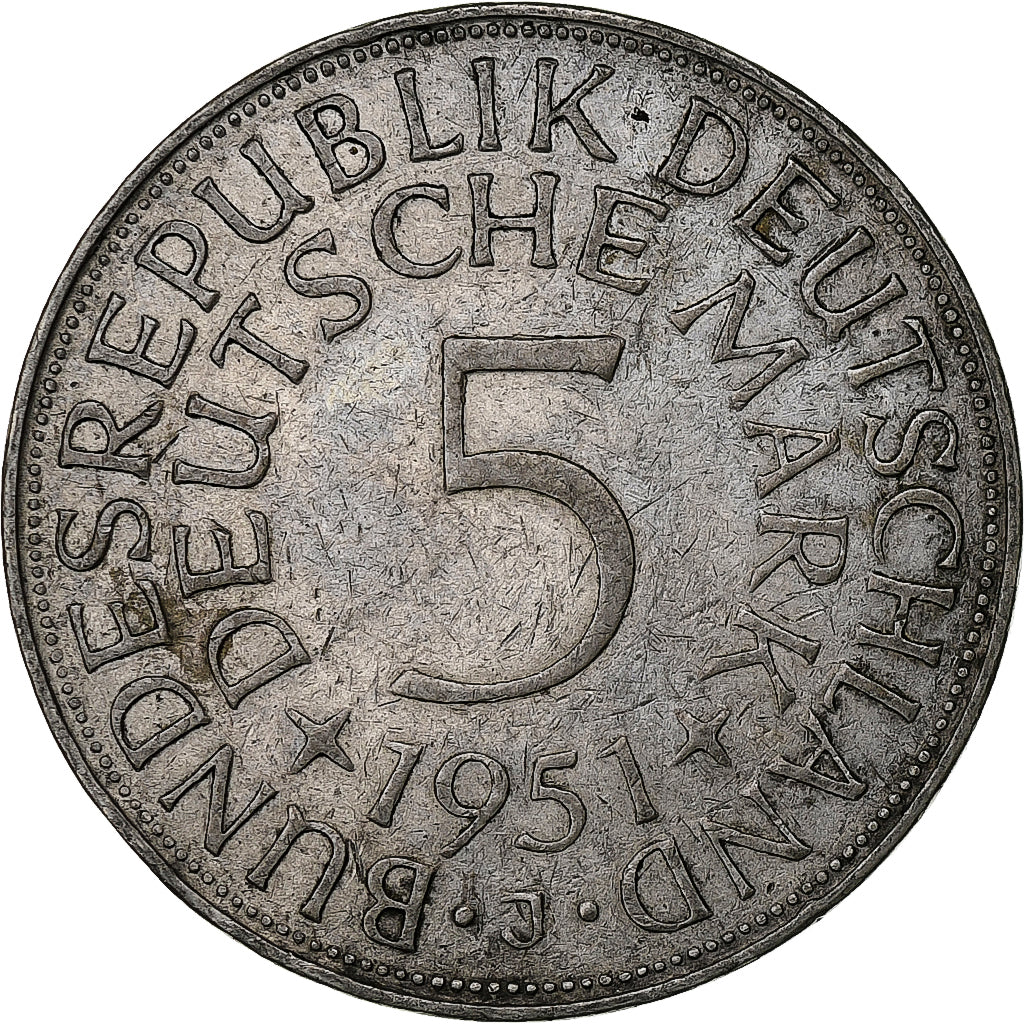 GERMANY - FEDERAL REPUBLIC, 5 Mark, 1951, Hamburg, Silver, EF(40-45), KM:112.1
