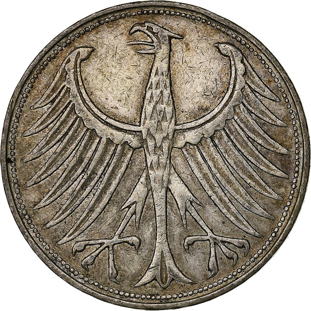 GERMANY - FEDERAL REPUBLIC, 5 Mark, 1956, Hambourg, Silver, EF(40-45), KM:112.1