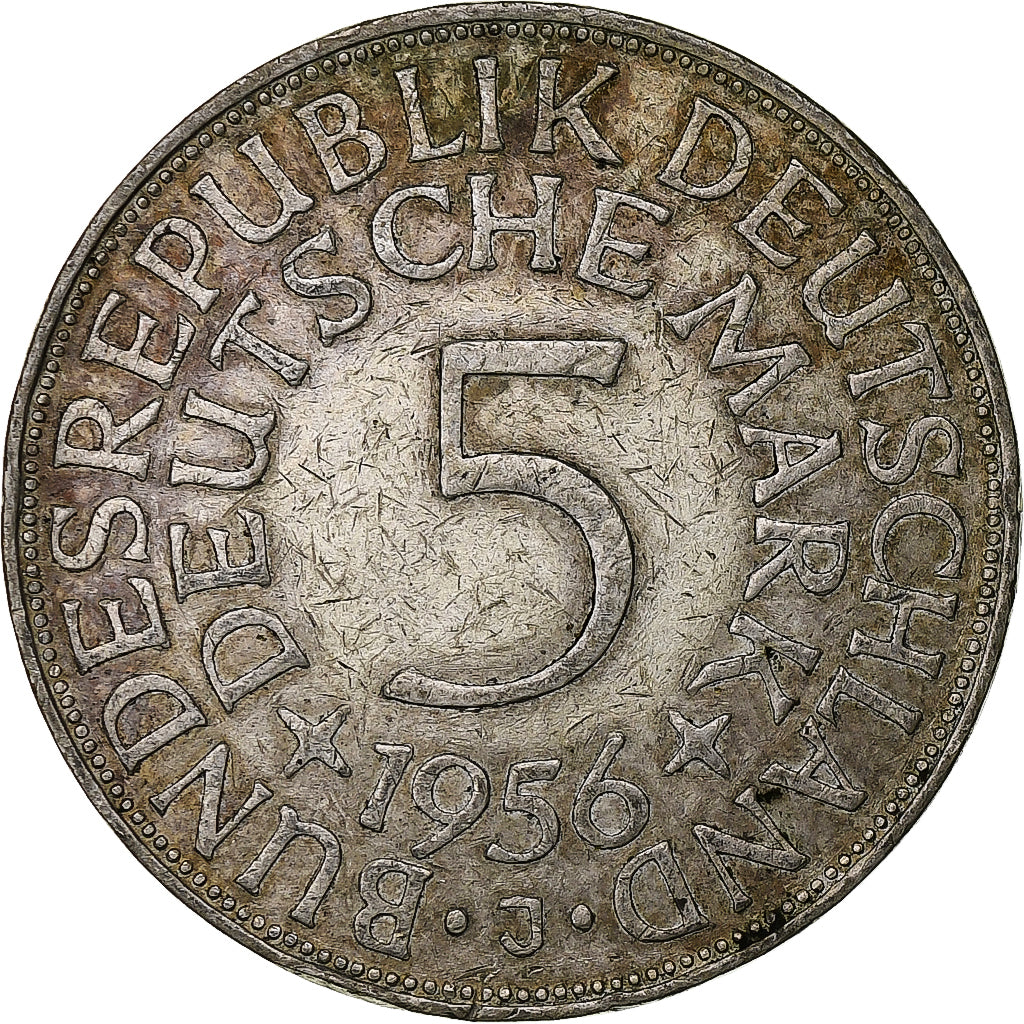 GERMANY - FEDERAL REPUBLIC, 5 Mark, 1956, Hambourg, Silver, EF(40-45), KM:112.1