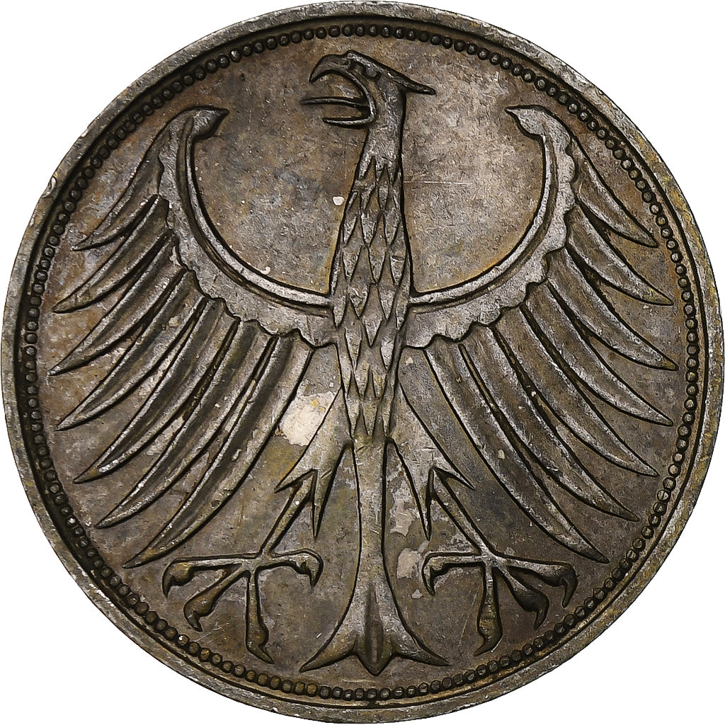 Coin, GERMANY - FEDERAL REPUBLIC, 5 Mark, 1965, Stuttgart, EF(40-45), Silver