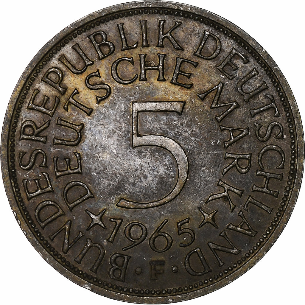 Coin, GERMANY - FEDERAL REPUBLIC, 5 Mark, 1965, Stuttgart, EF(40-45), Silver