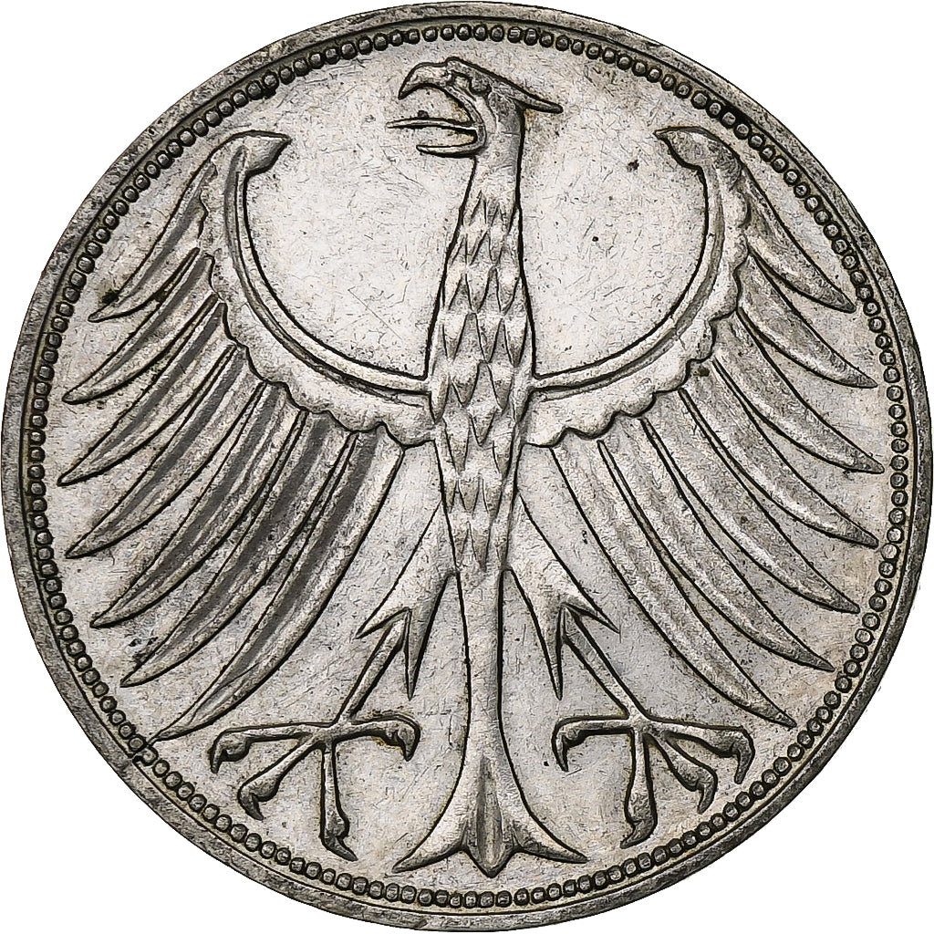 GERMANY - FEDERAL REPUBLIC, 5 Mark, 1966, Karlsruhe, Silver, EF(40-45), KM:112.1