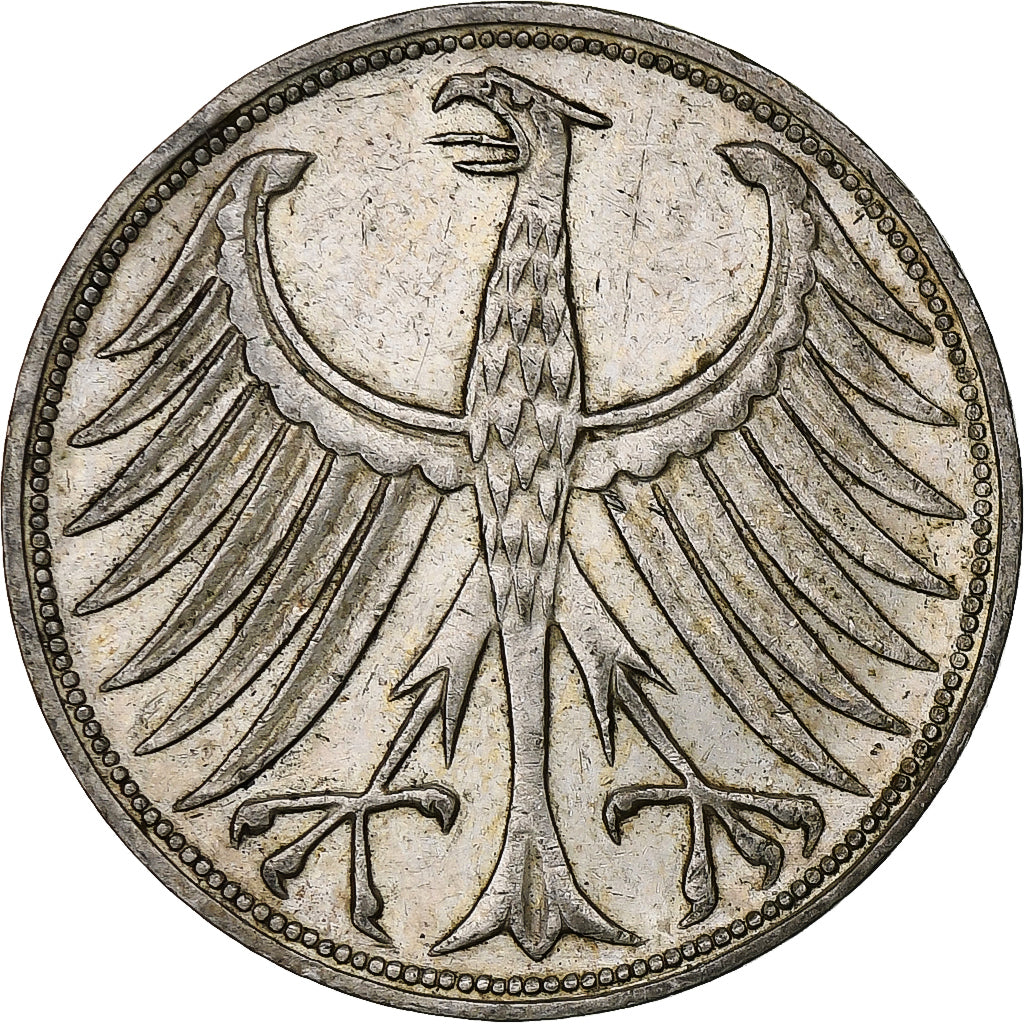 Coin, GERMANY - FEDERAL REPUBLIC, 5 Mark, 1967, Karlsruhe, AU(50-53), Silver