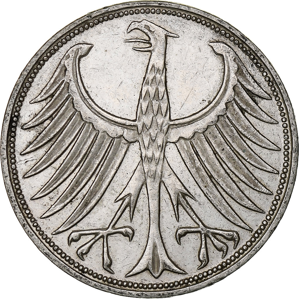 GERMANY - FEDERAL REPUBLIC, 5 Mark, 1968, Stuttgart, Silver, AU(50-53), KM:112.1