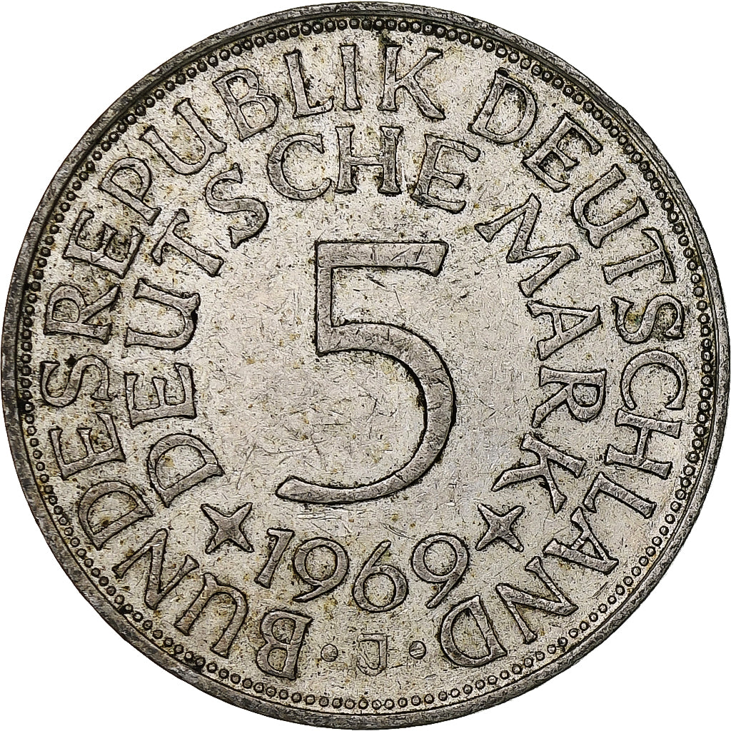 Monnaie, République fédérale allemande, 5 Mark, 1969, Hambourg, TTB+, Argent