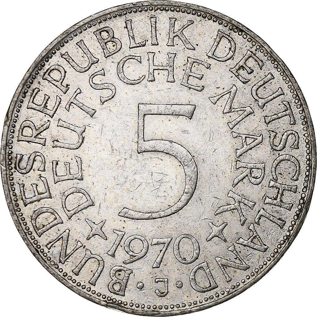 République fédérale allemande, 5 Mark, 1970, Hambourg, Argent, TTB+, KM:112.1