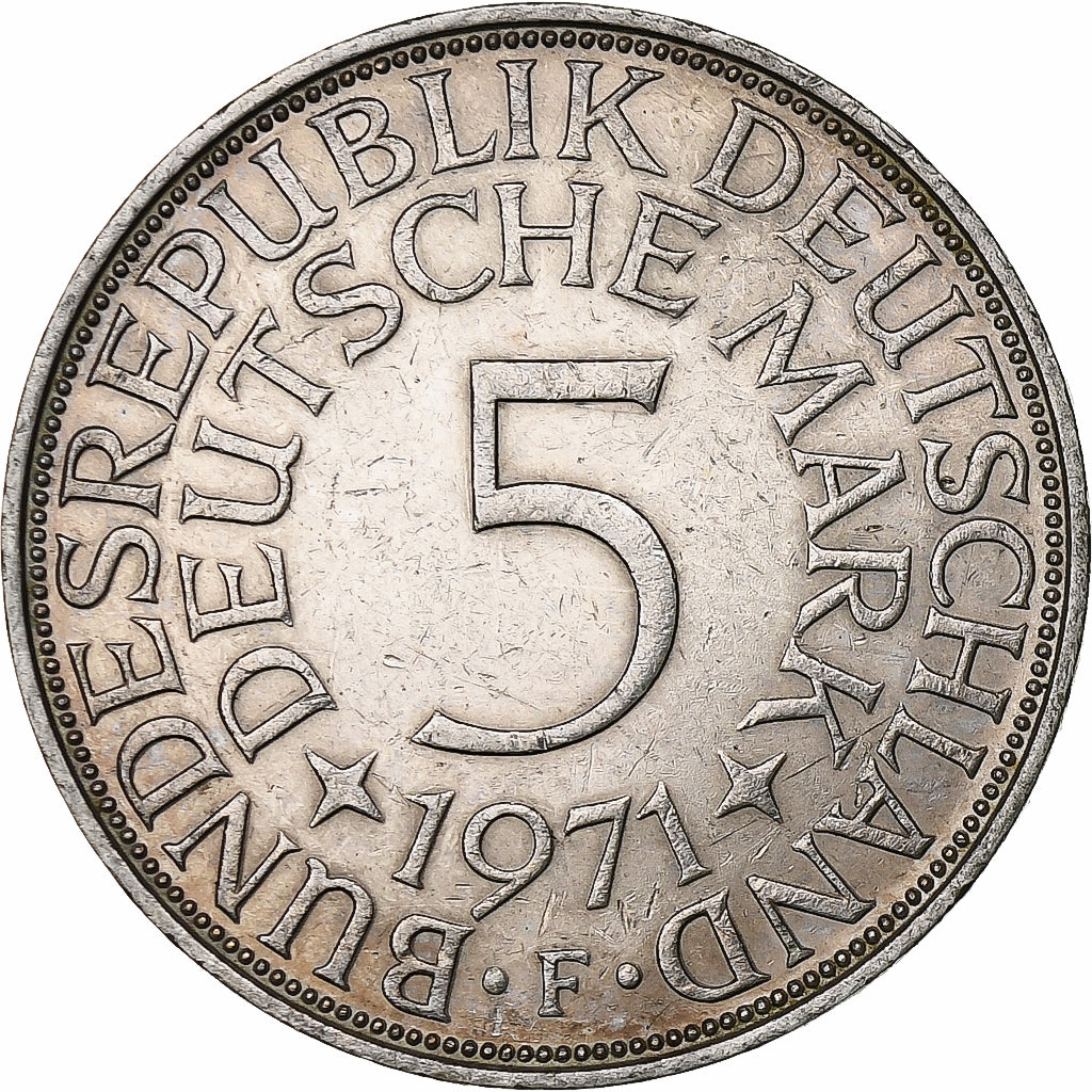 GERMANY - FEDERAL REPUBLIC, 5 Mark, 1971, Stuttgart, Silver, AU(50-53), KM:112.1