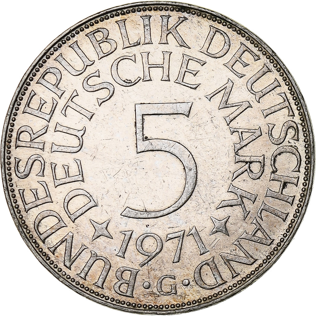 Coin, GERMANY - FEDERAL REPUBLIC, 5 Mark, 1971, Karlsruhe, EF(40-45), Silver