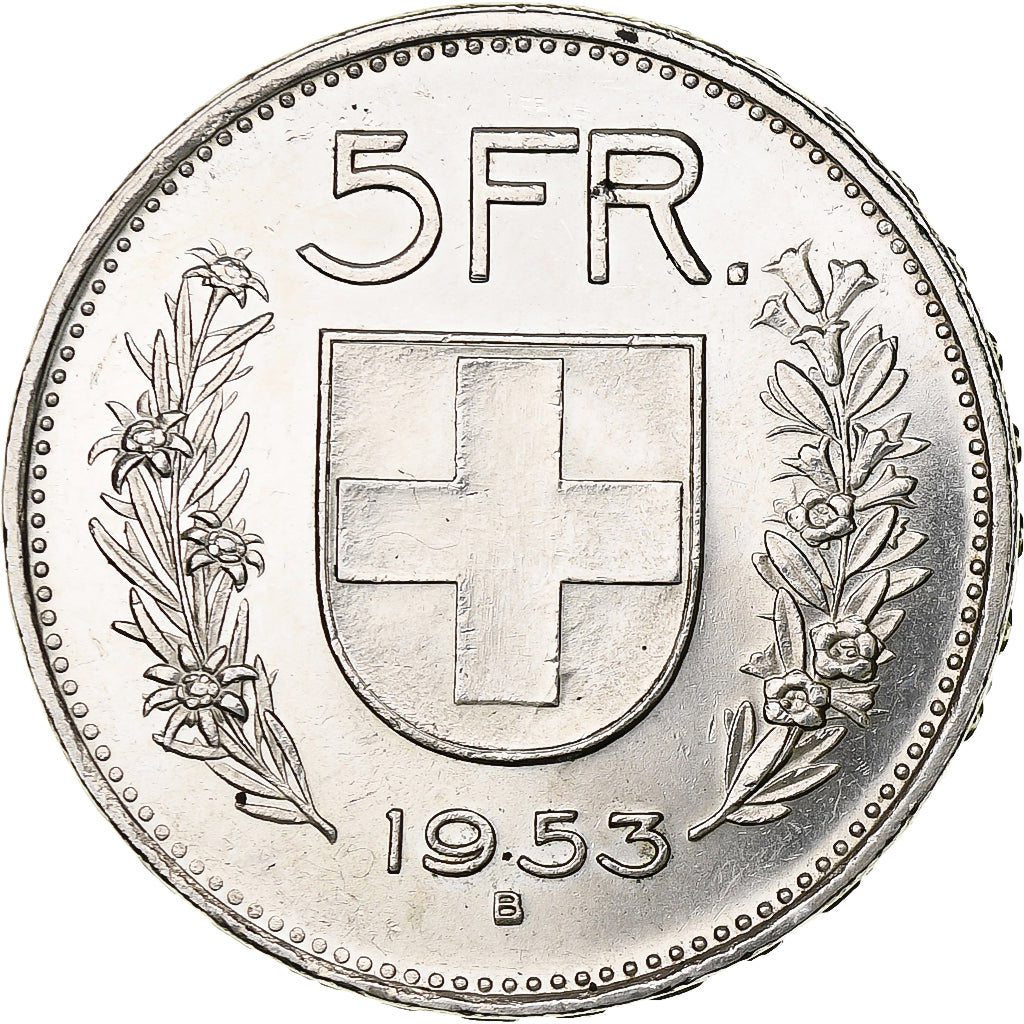 Switzerland, 5 Francs, 1953, Bern, Silver, AU(55-58), KM:40