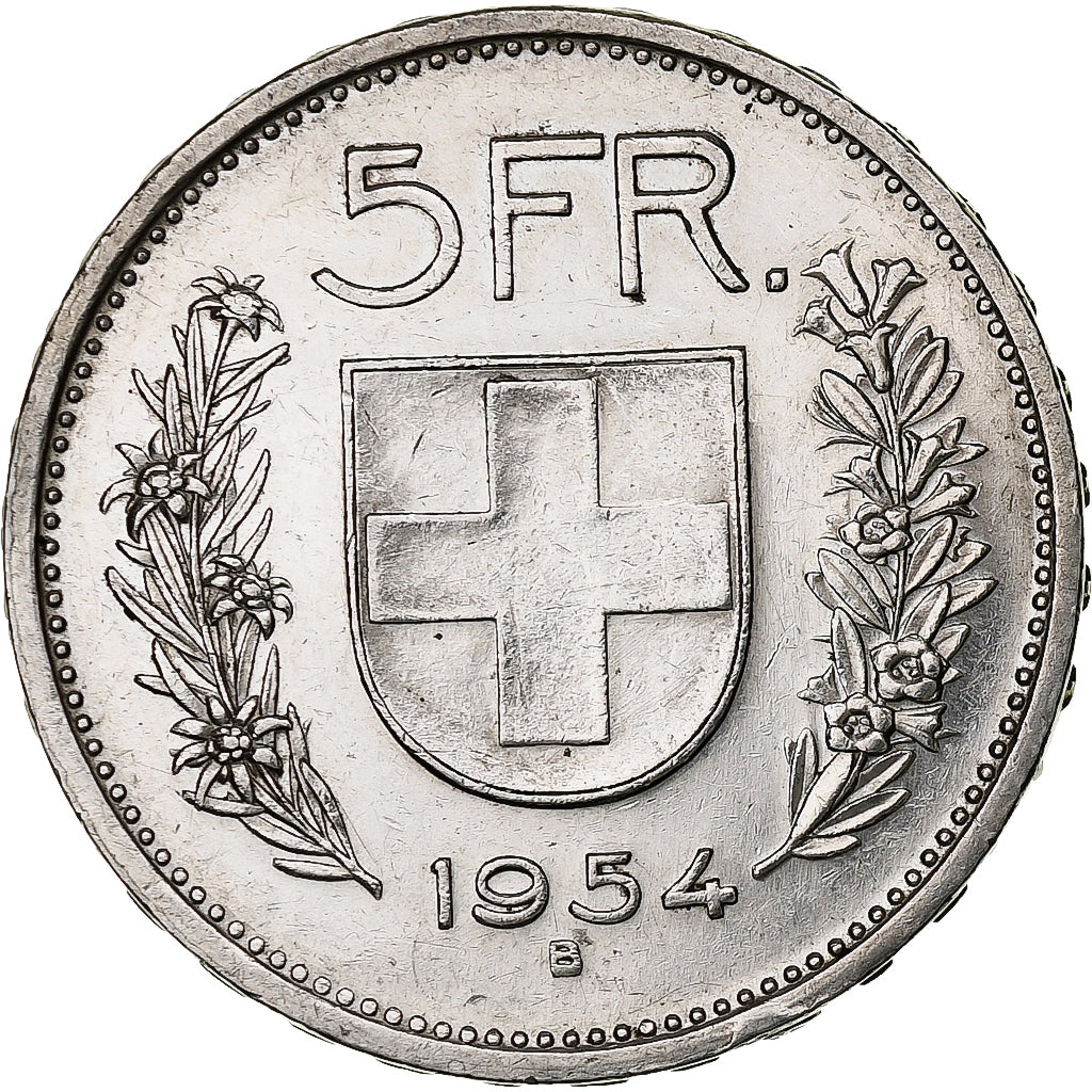 Coin, Switzerland, 5 Francs, 1954, Bern, EF(40-45), Silver, KM:40