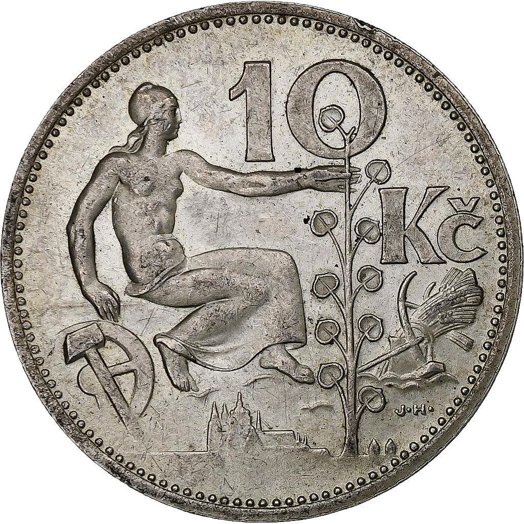 Czechoslovakia, 10 Korun, 1932, Silver, AU(55-58), KM:15