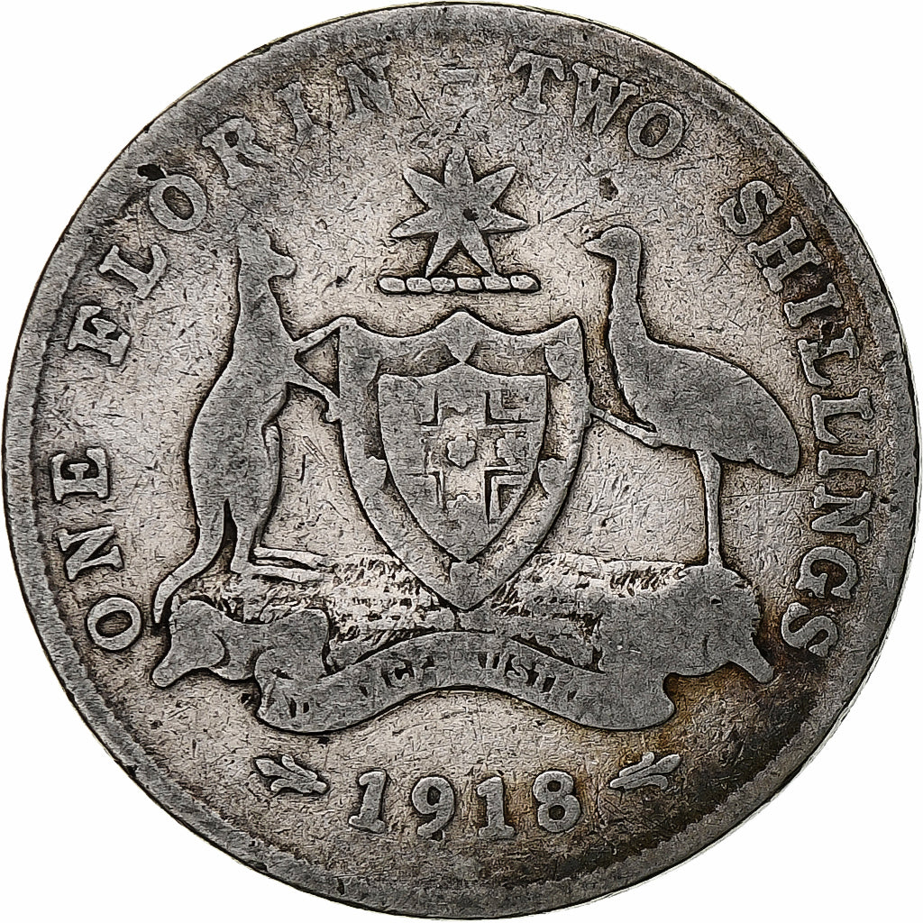 Australië, George V, Florin, 1918, Melbourne, Zilver, FR, KM:27