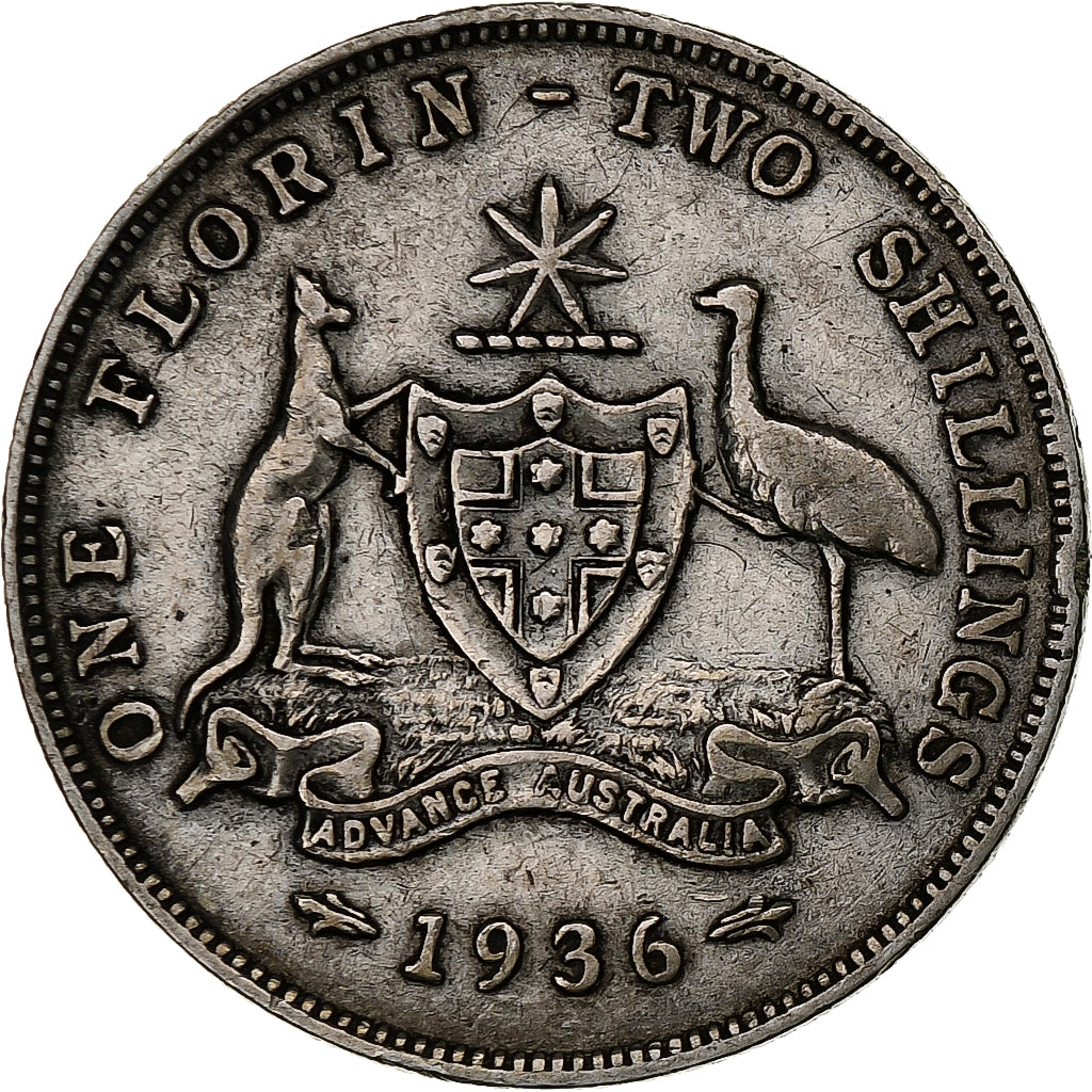 Australia, George V, Florin, 1936, Melbourne, Silver, EF(40-45), KM:27
