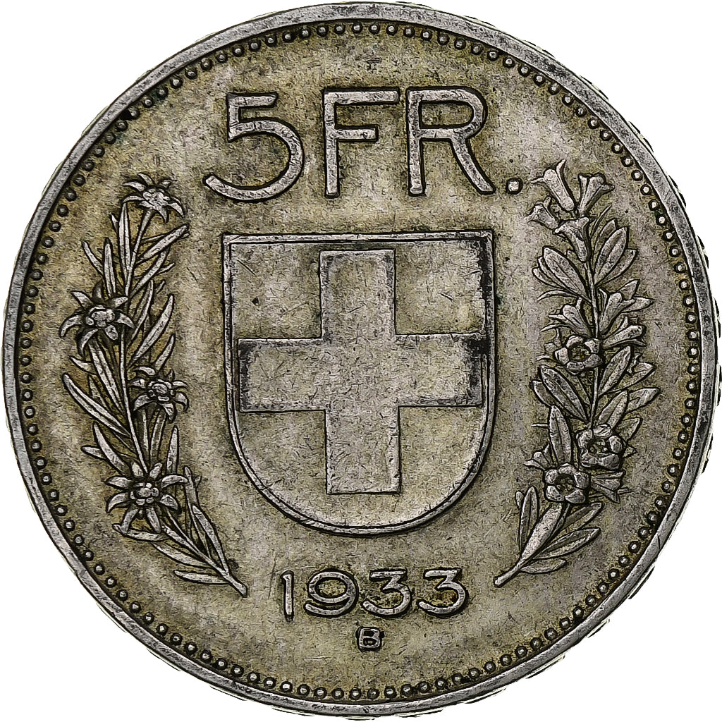 Coin, Switzerland, 5 Francs, 1933, Bern, EF(40-45), Silver, KM:40