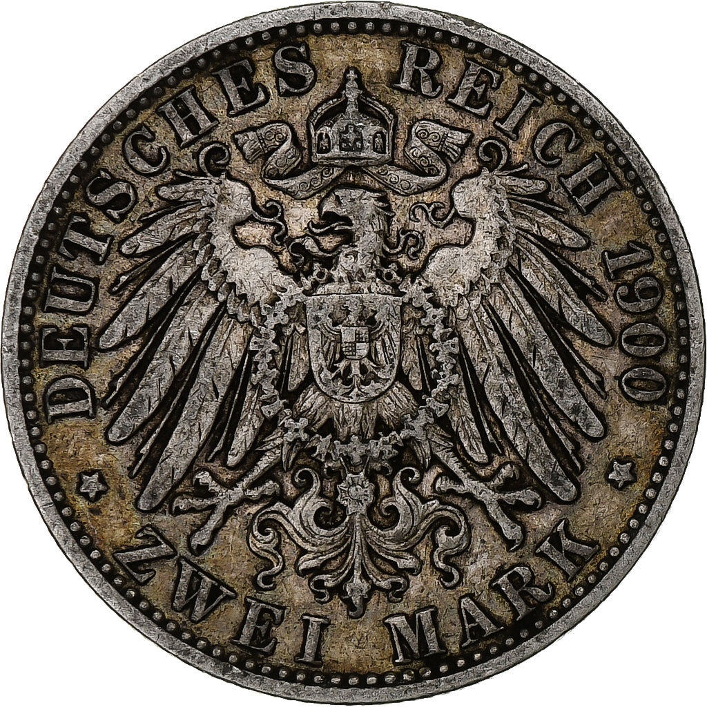 NIEMCY - IMPERIUM, PRUSSIA, Wilhelm II, 2 Mark, 1900, Berlin, Srebro, EF(40-45)