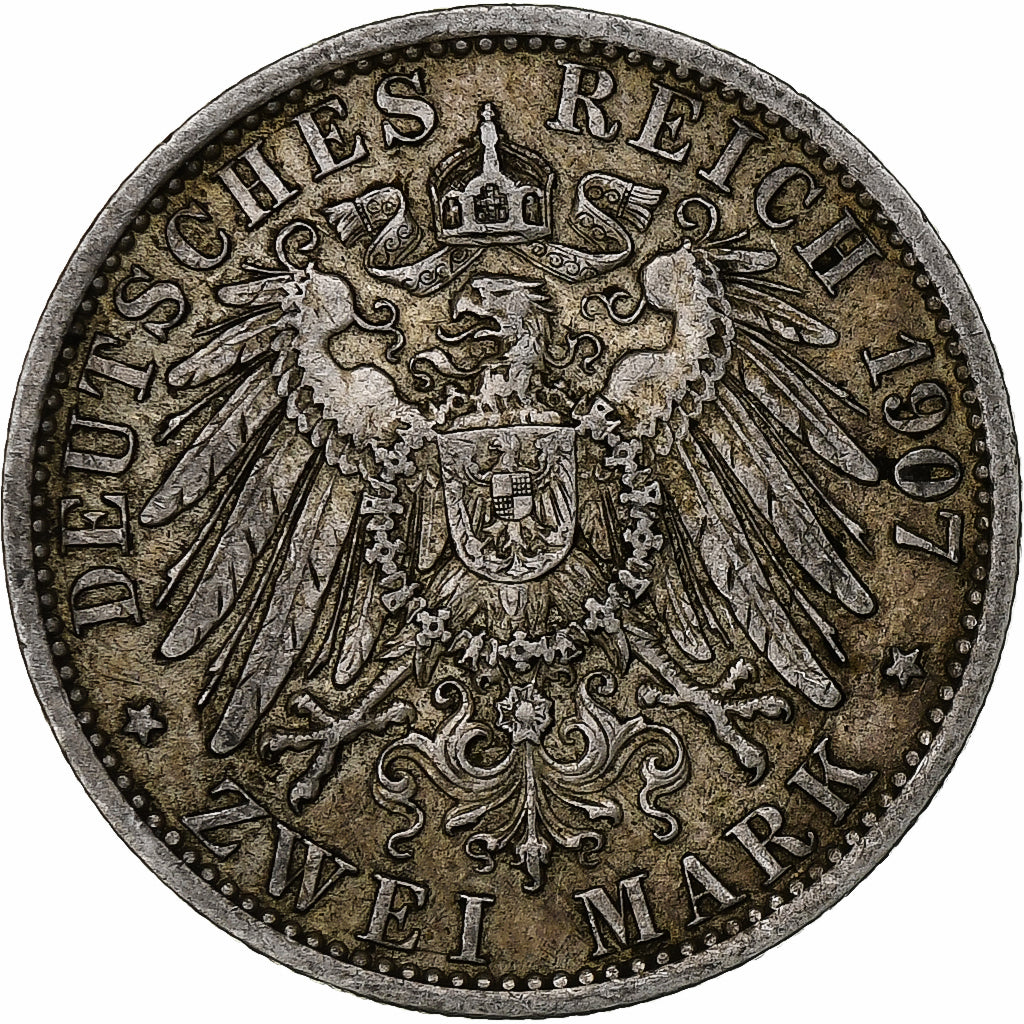 GERMANY - EMPIRE, PRUSSIA, Wilhelm II, 2 Mark, 1907, Berlin, Silver, EF(40-45)
