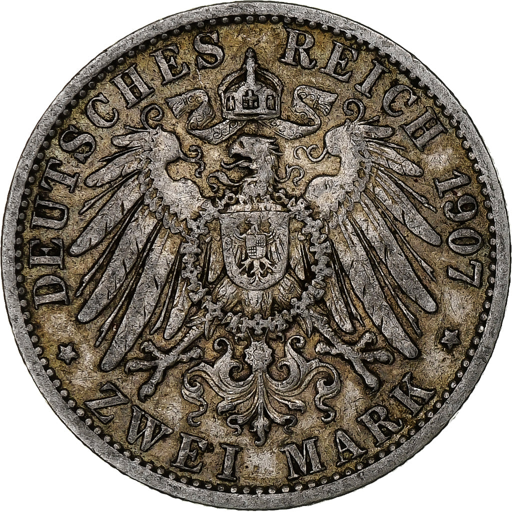 GERMANY - EMPIRE, PRUSSIA, Wilhelm II, 2 Mark, 1907, Berlin, Silver, EF(40-45)
