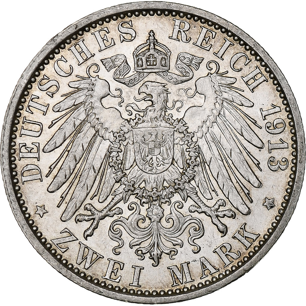 German States, PRUSSIA, Wilhelm II, 2 Mark, 1913, Berlin, Silver, AU(50-53)