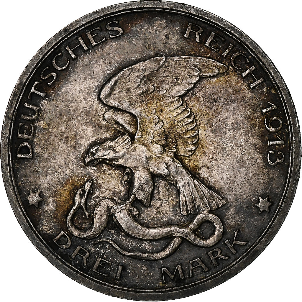 Coin, German States, PRUSSIA, Wilhelm II, 3 Mark, 1913, Berlin, AU(50-53)
