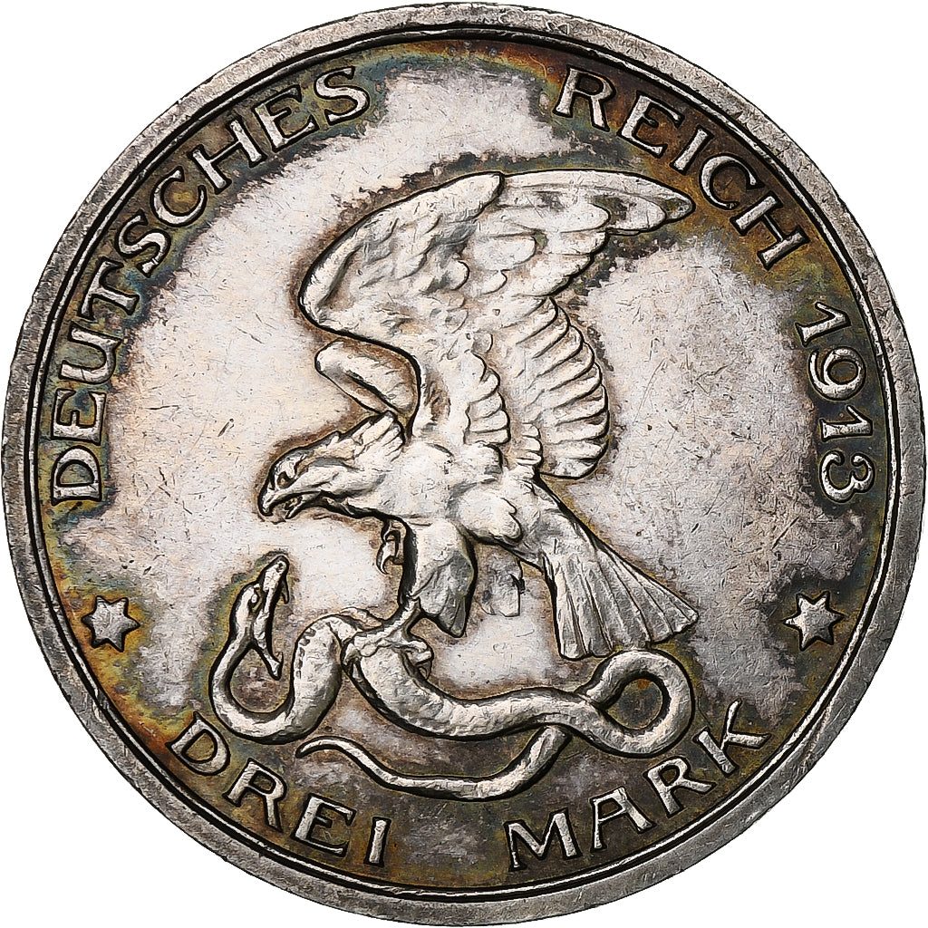 German States, PRUSSIA, Wilhelm II, 3 Mark, 1913, Berlin, Silver, AU(55-58)