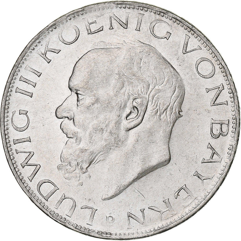 German States, BAVARIA, Ludwig III, 3 Mark, 1914, Munich, Silver, EF(40-45)