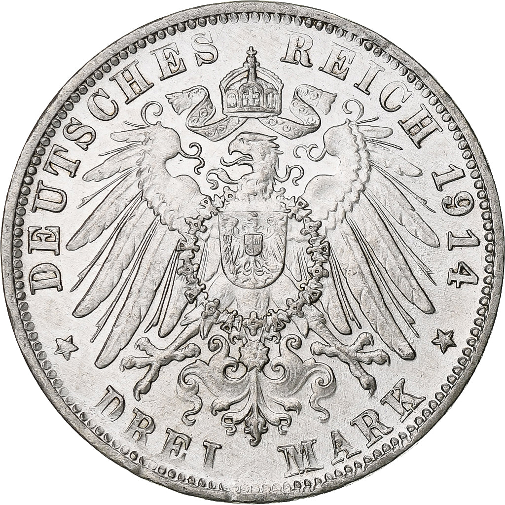 German States, BAVARIA, Ludwig III, 3 Mark, 1914, Munich, Silver, EF(40-45)