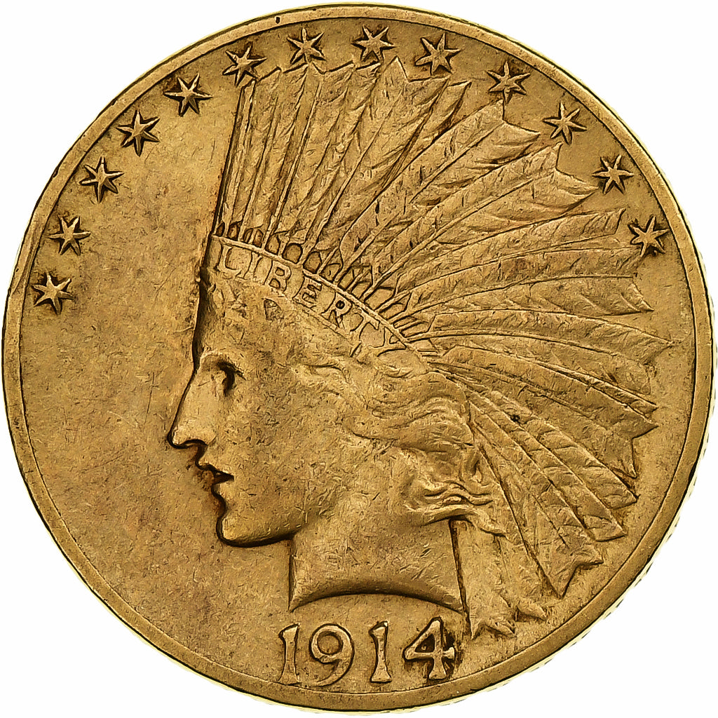United States, $10, Eagle, Indian Head, 1914, Philadelphia, Gold, AU(50-53)