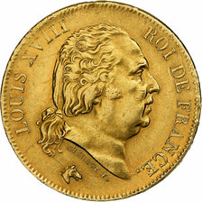France, Louis XVIII, 40 Francs, 1818, Lille, Gold, EF(40-45), Le Franc:F.542