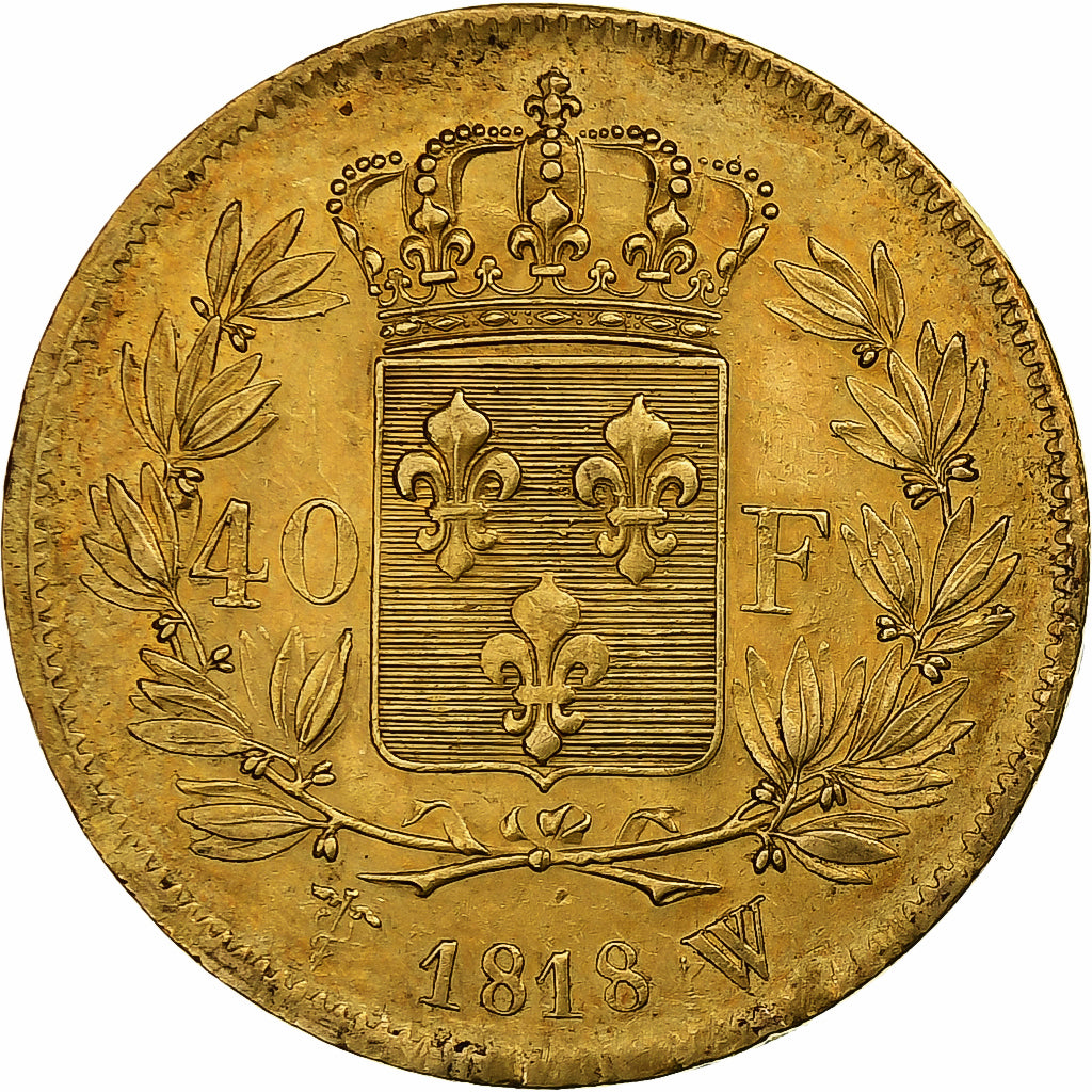France, Louis XVIII, 40 Francs, 1818, Lille, Gold, EF(40-45), Le Franc:F.542