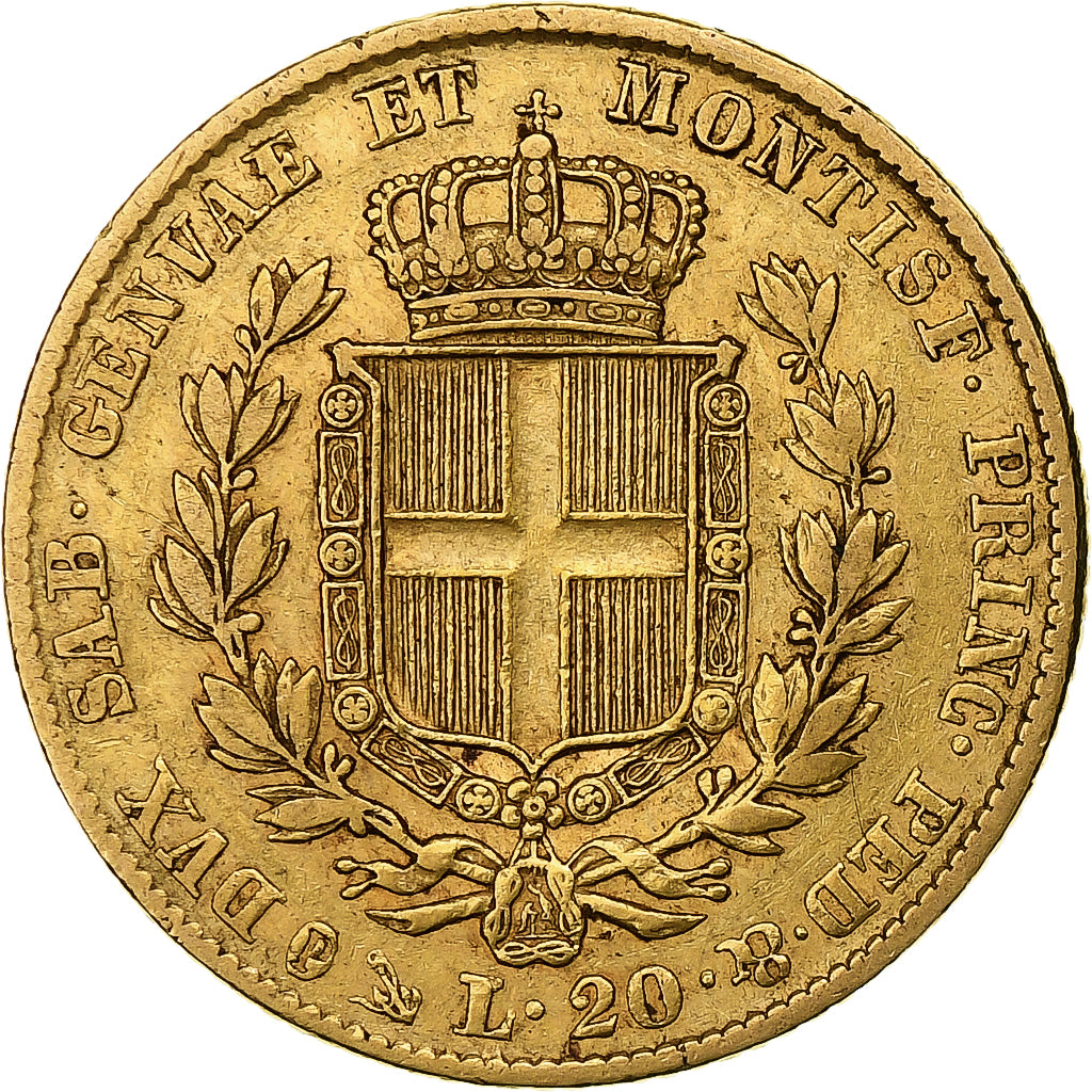 DEPARTAMENTY WŁOSKIE, SARDINIA, Carlo Alberto, 20 Lire, 1842, Genoa, Złoto