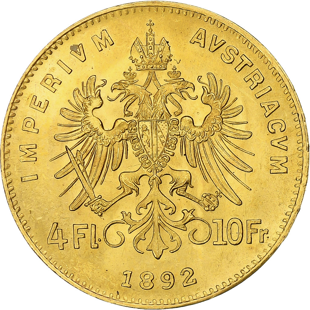 Austria, Franz Joseph I, 4 Florin 10 Francs, 1892, Oro, SPL+, KM:2260