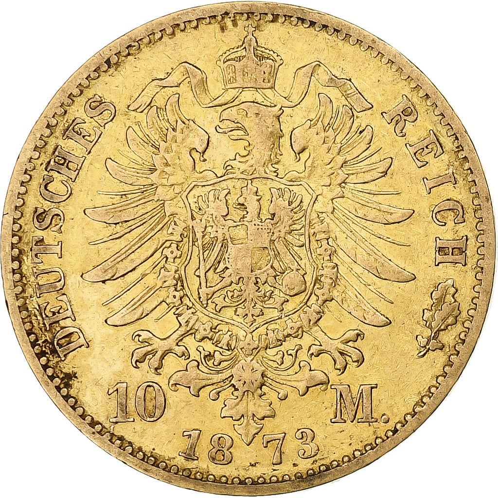 German States, PRUSSIA, Wilhelm I, 10 Mark, 1873, Hannover, Gold, EF(40-45)