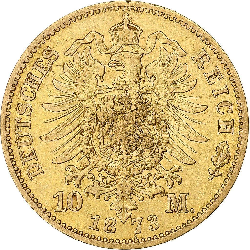 German States, PRUSSIA, Wilhelm I, 10 Mark, 1873, Hannover, Gold, EF(40-45)