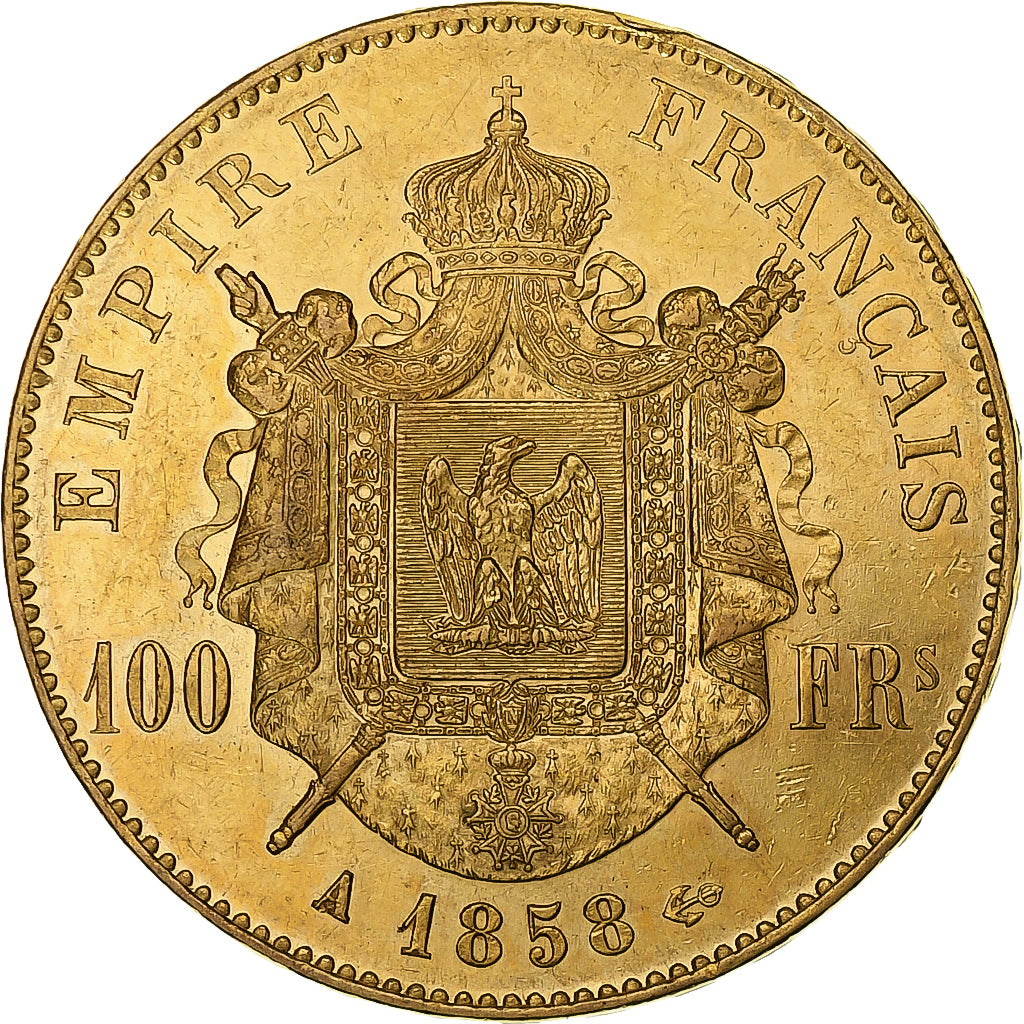 France, Napoléon III, 100 Francs, 1858, Paris, Or, TTB+, Gadoury:1135, KM:786.1