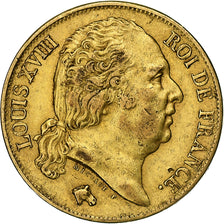 Moeda, França, Louis XVIII, Louis XVIII, 20 Francs, 1818, Lille, AU(50-53)