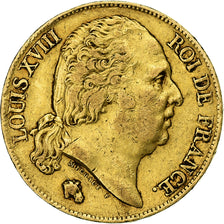 França, Louis XVIII, 20 Francs, Louis XVIII, 1820, Nantes, Dourado, EF(40-45)
