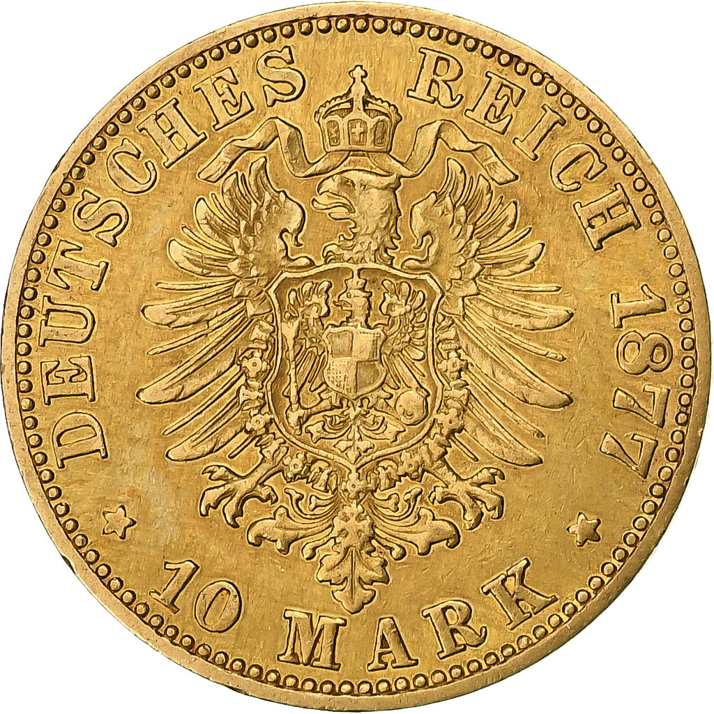 German States, PRUSSIA, Wilhelm I, 10 Mark, 1877, Berlin, Gold, AU(50-53)