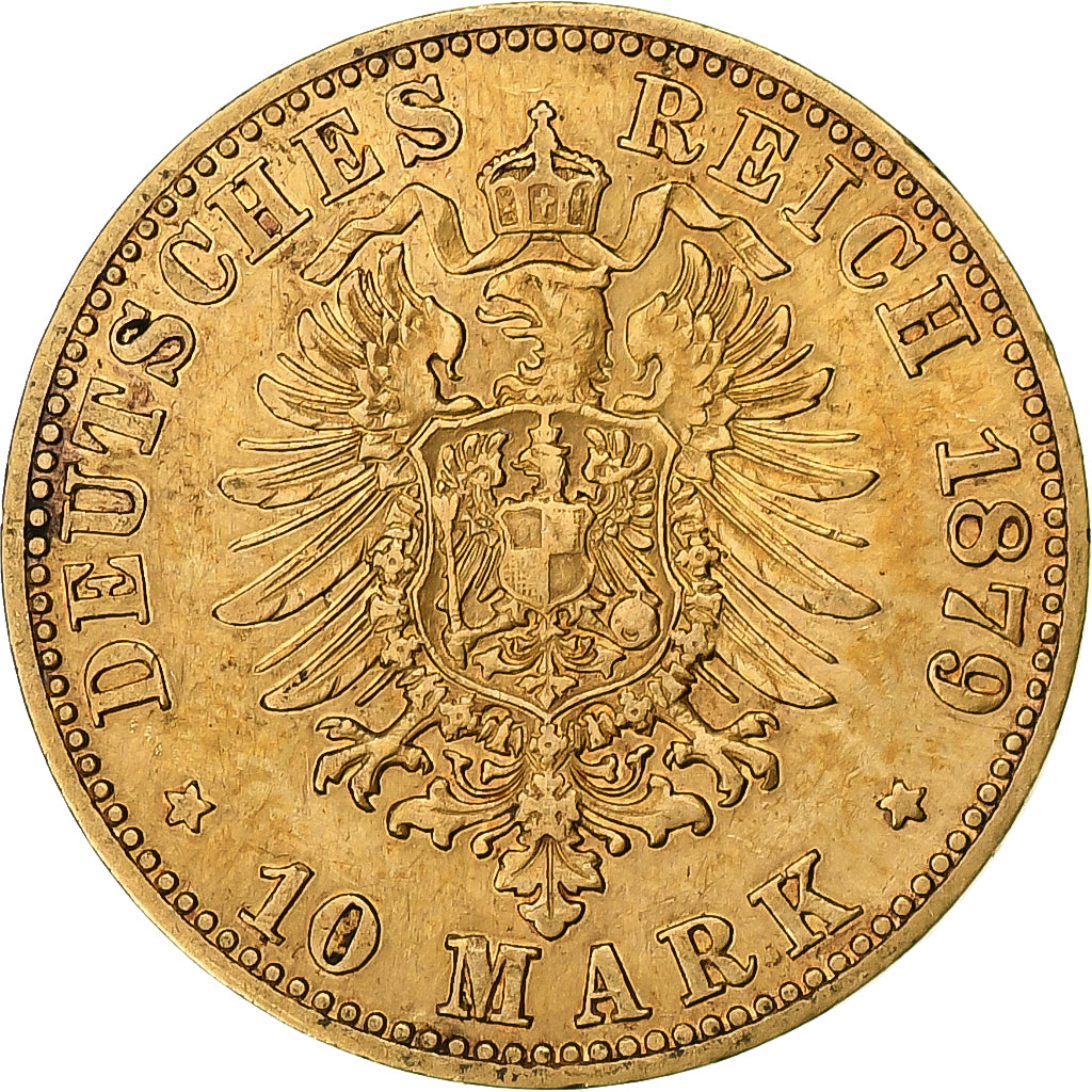 German States, PRUSSIA, Wilhelm I, 10 Mark, 1879, Berlin, Gold, AU(50-53)